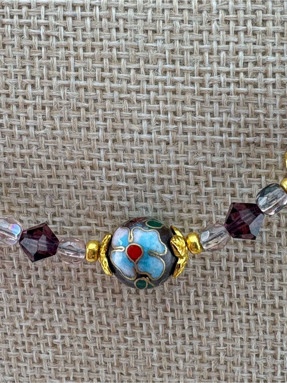 Purple Cloisonné Bead Necklace with Purple Crystal Accents 18-20’ - Picture 5 of 7